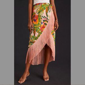 NWT Farm Rio Macaw Leaves Fringe Wrap Skirt